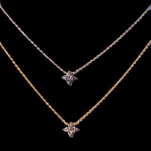 18kt Yellow Gold Plated & Sterling Silver Four Petal Flower CZ Necklace